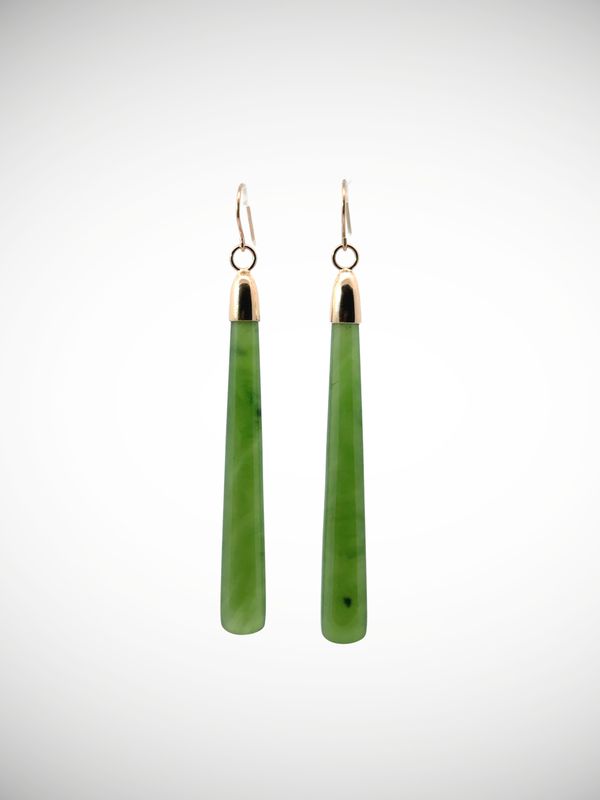 Moko Pounamu NZ Kahurangi Greenstone & 9ct Gold Earrings -  Arapuni