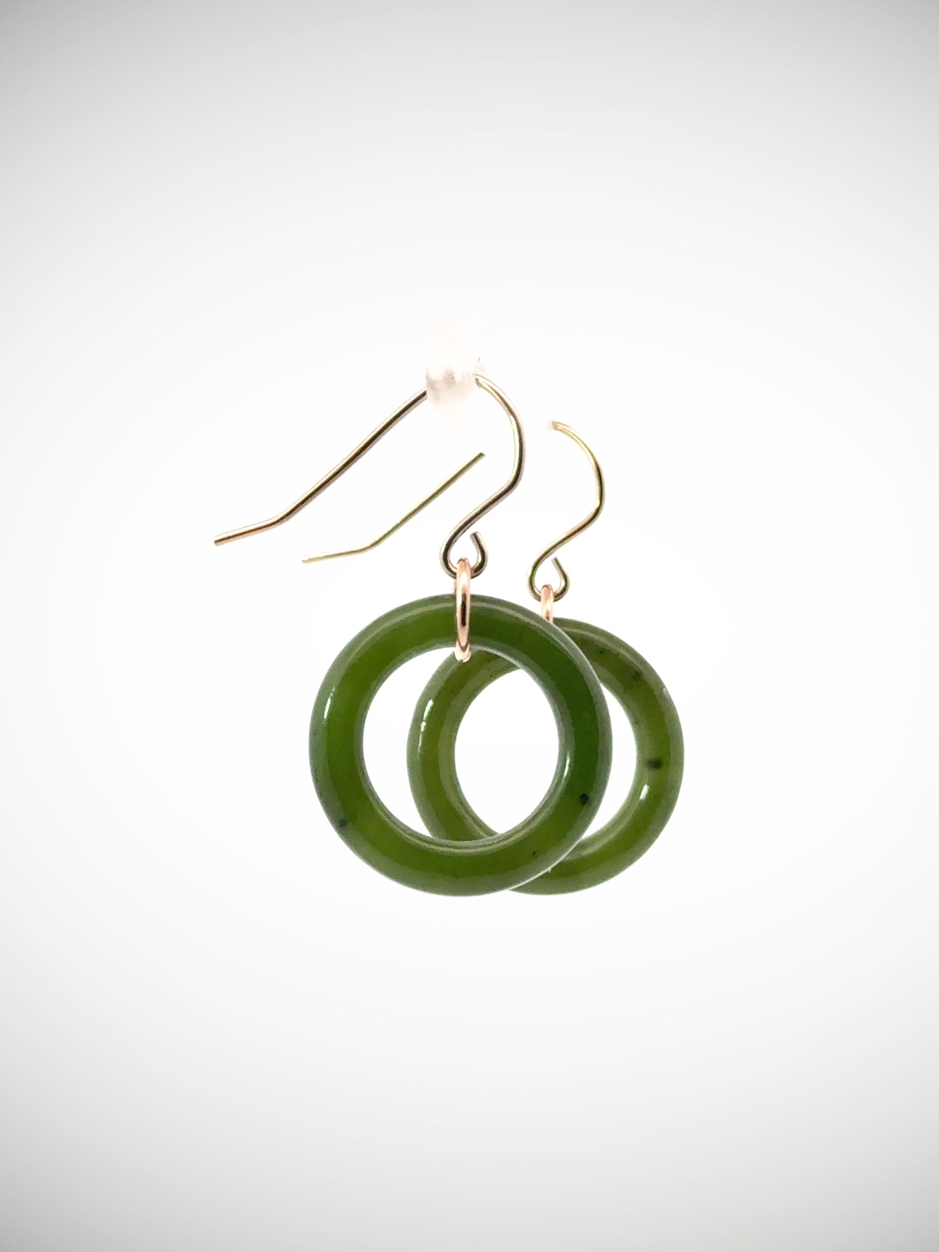 Moko Pounamu NZ Kawakawa Greenstone & 9ct Gold Hoop Earrings - Arataha
