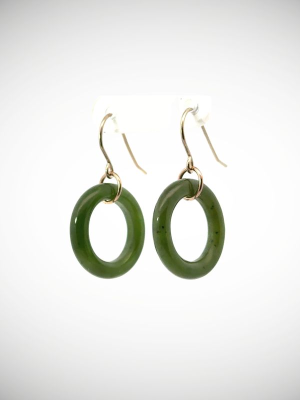 Moko Pounamu NZ Kawakawa Greenstone & 9ct Gold Hoop Earrings - Arataha