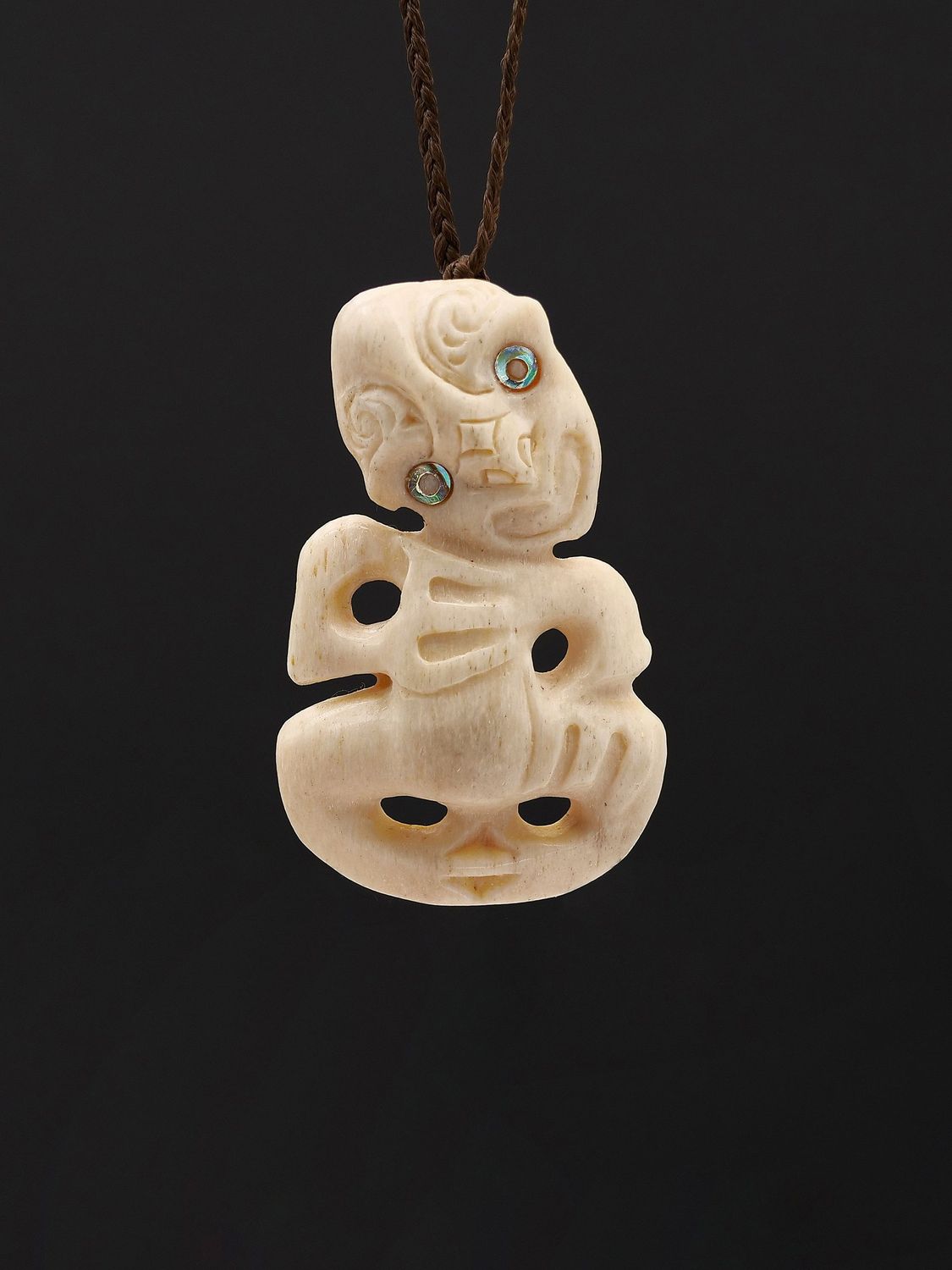 Moko Pounamu Hei Tiki Genuine Whale Bone Carving - Reporua Moko Pounamu Hei Tiki Genuine Whale Bone Carving - Reporua