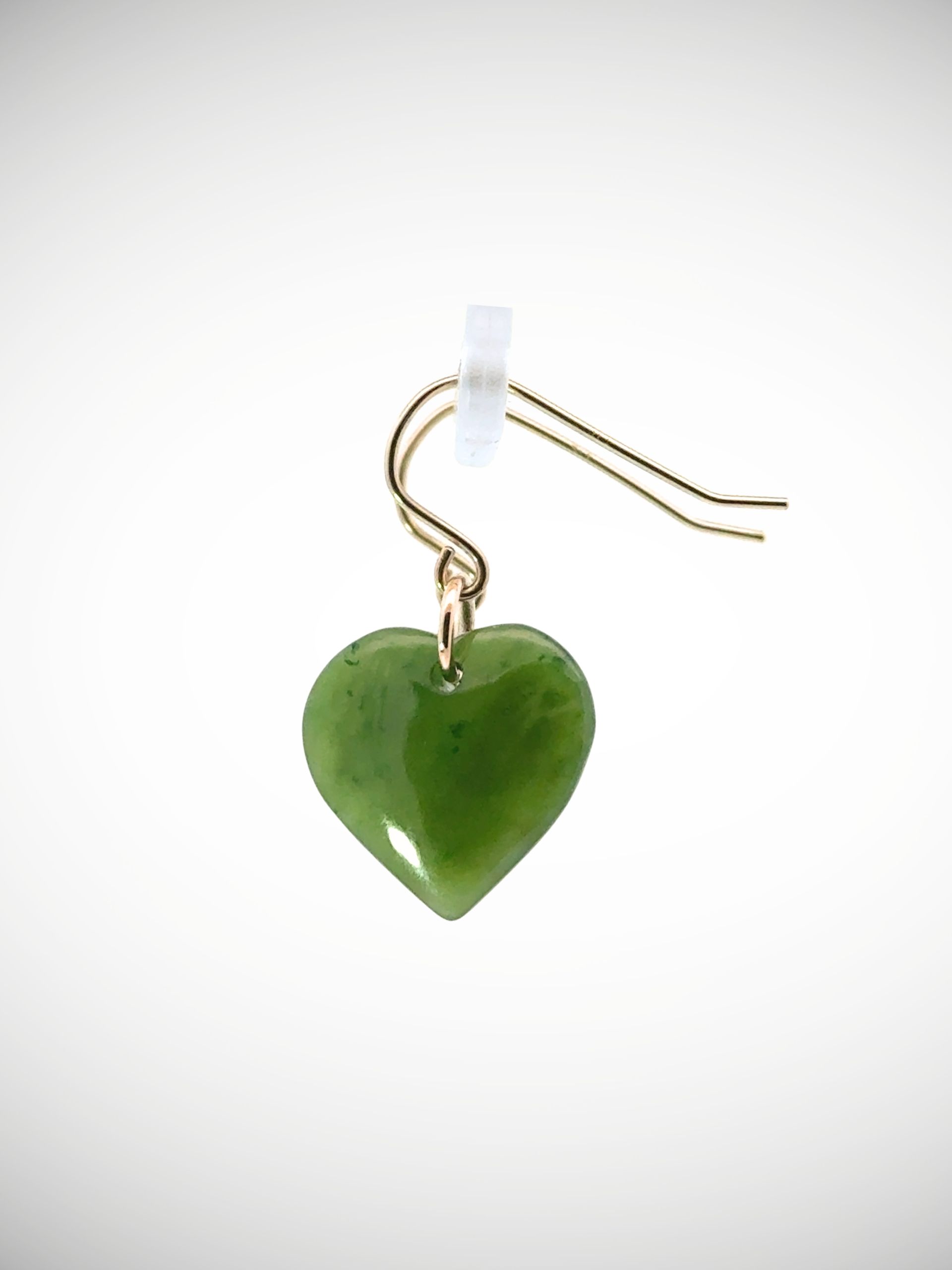 Moko Pounamu NZ Kawakawa Greenstone & 9ct Gold Heart Earrings - Aratapu