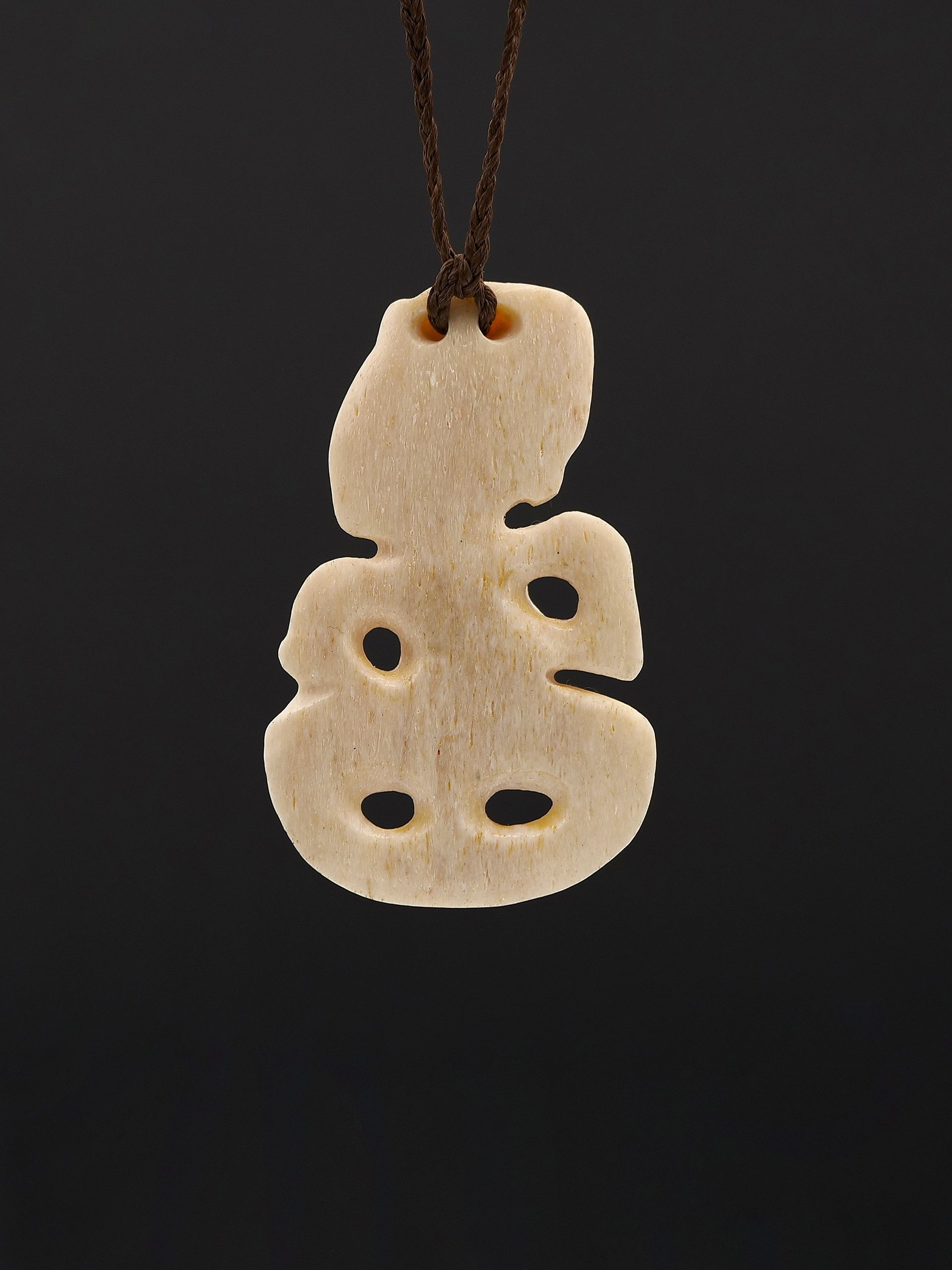 Moko Pounamu Hei Tiki Genuine Whale Bone Carving - Reporua