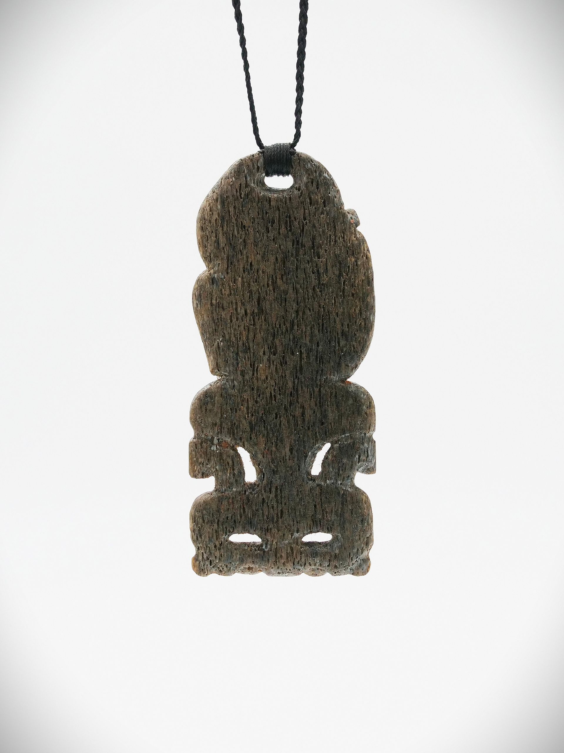 Moko Pounamu Hei Tiki Genuine Whale Bone Carving - Porourangi