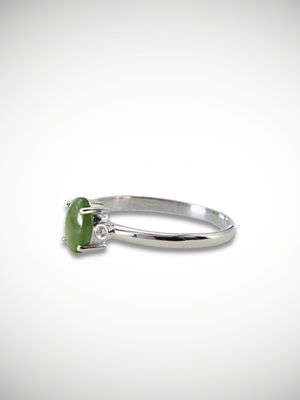 Moko Pounamu Genuine NZ Kawakawa Greenstone Diamond & Sterling Silver Ring - Kumeroa