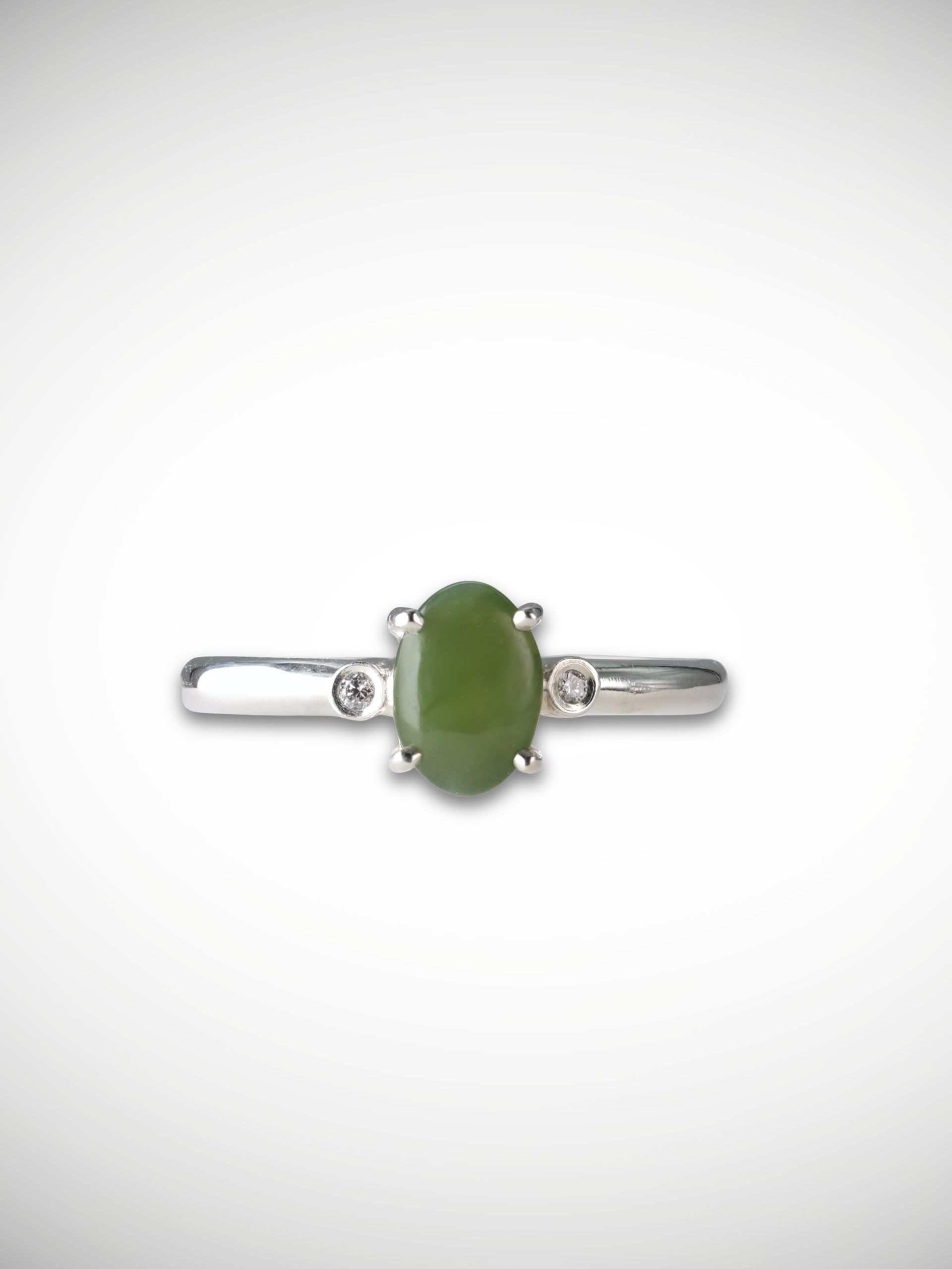 Moko Pounamu Genuine NZ Kawakawa Greenstone Diamond & Sterling Silver Ring - Kumeroa