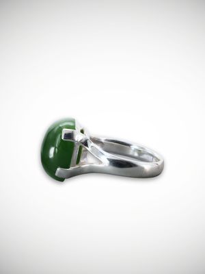 Moko Pounamu Genuine NZ Kawakawa Greenstone & Sterling Silver Ring - Makaranui