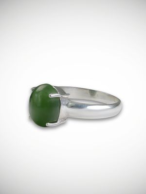 Moko Pounamu Genuine NZ Kawakawa Greenstone & Sterling Silver Ring - Makohine Moko Pounamu Genuine NZ Kawakawa Greenstone & Sterling Silver Ring - Makohine