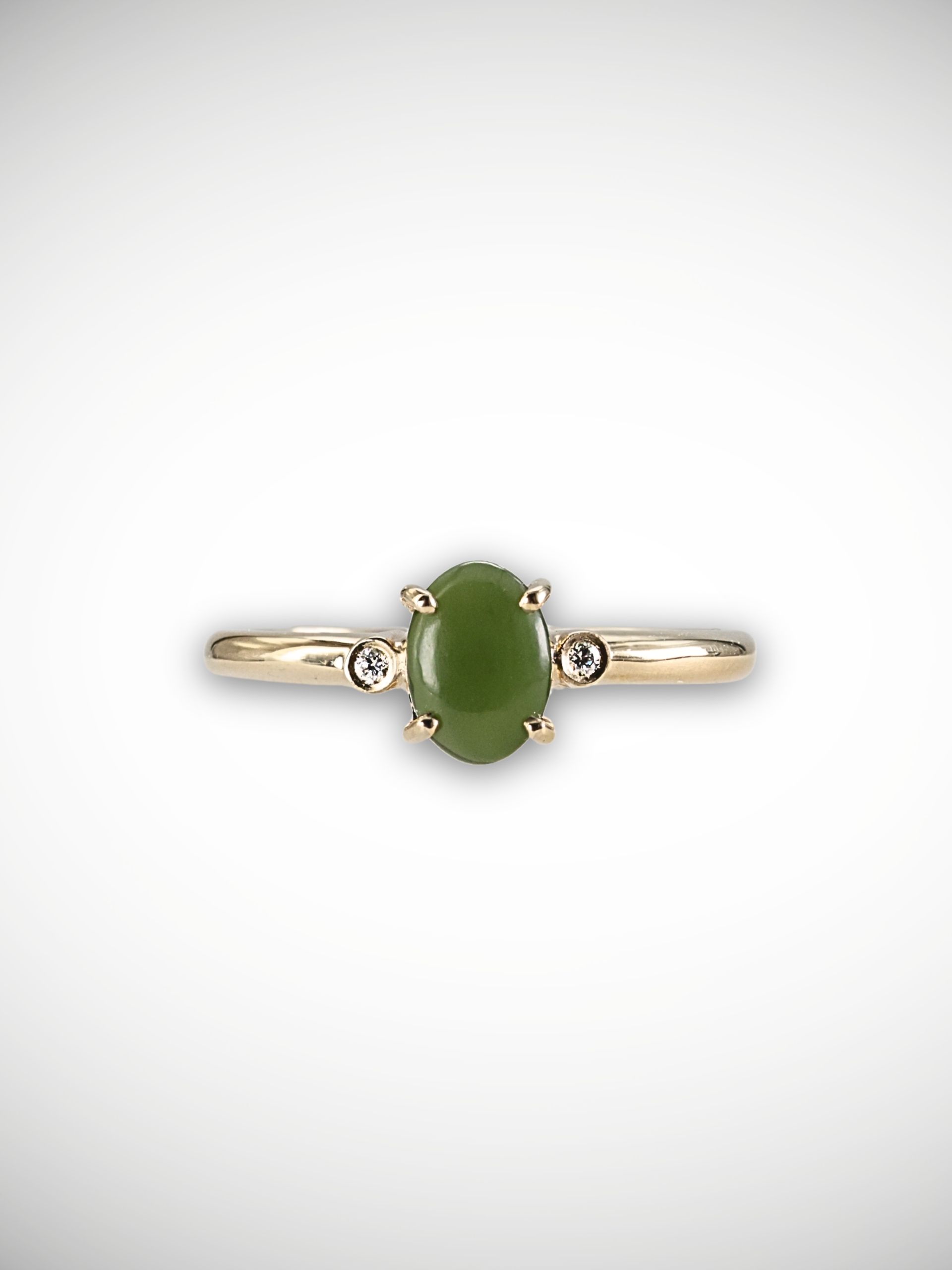 Moko Pounamu Genuine NZ Kawakawa Greenstone Diamond & 9ct Gold Ring - Mangaore
