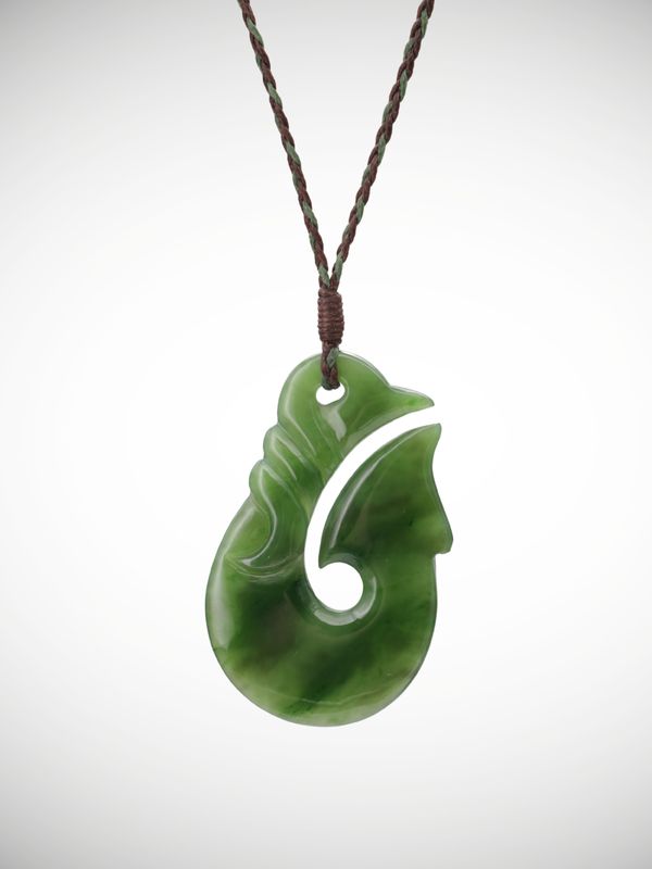 Moko Pounamu Hei Matau (Hook) Genuine NZ Kahurangi Greenstone - Mangakino
