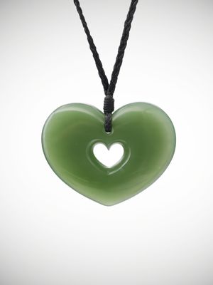 Moko Pounamu Double Heart Genuine NZ Inanga Greenstone - Mangahoe