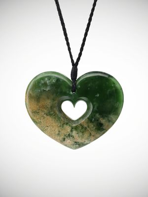 Moko Pounamu Double Heart Genuine NZ Marsden Flower Greenstone - Kaimai Moko Pounamu Double Heart Genuine NZ Marsden Flower Greenstone - Kaimai