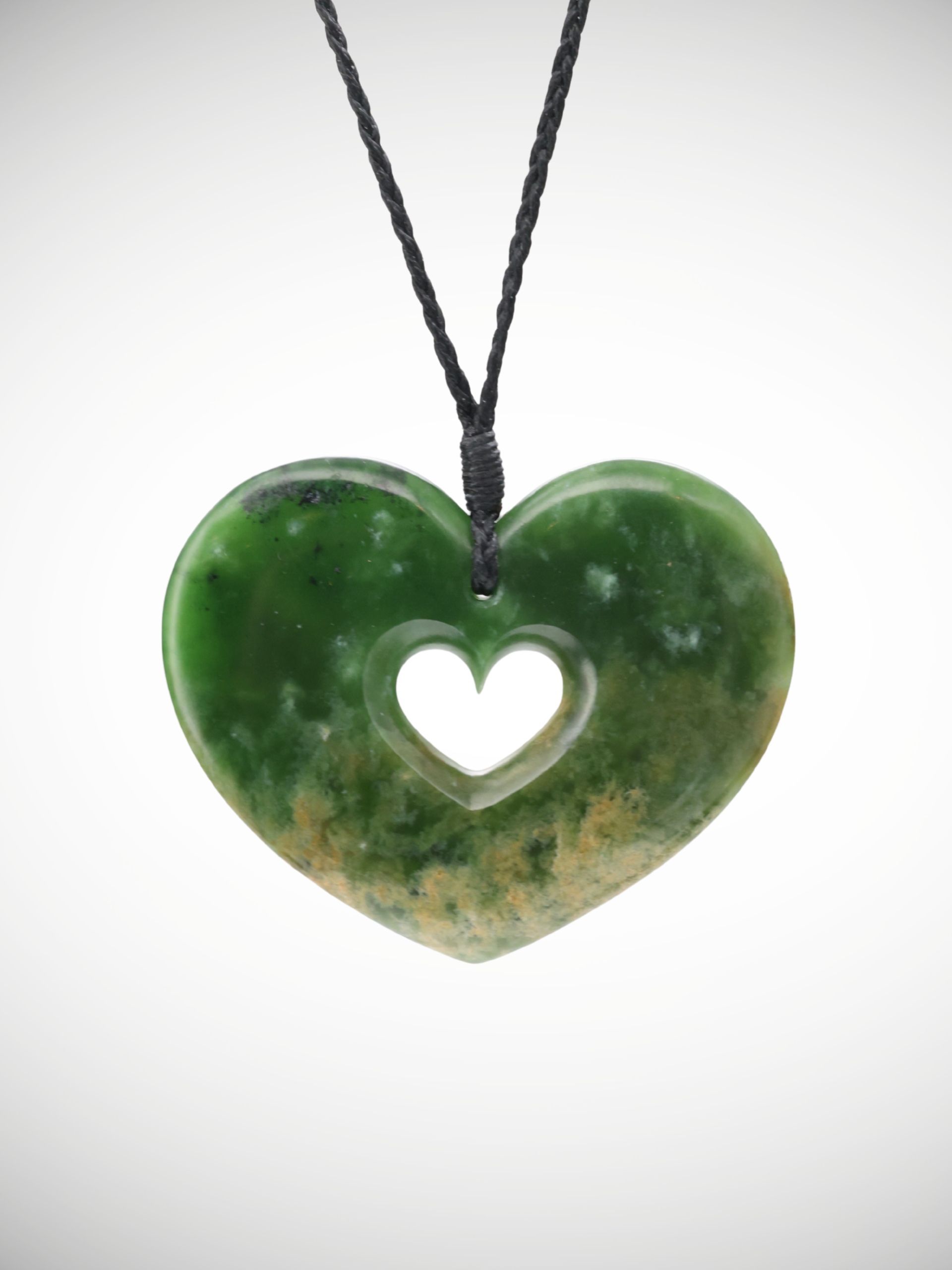 Moko Pounamu Double Heart Genuine NZ Marsden Flower Greenstone - Kaimai