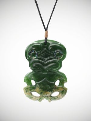 Moko Pounamu Hei Tiki Genuine NZ Marsden Flower Greenstone - Mangamahu Moko Pounamu Hei Tiki Genuine NZ Marsden Flower Greenstone - Mangamahu