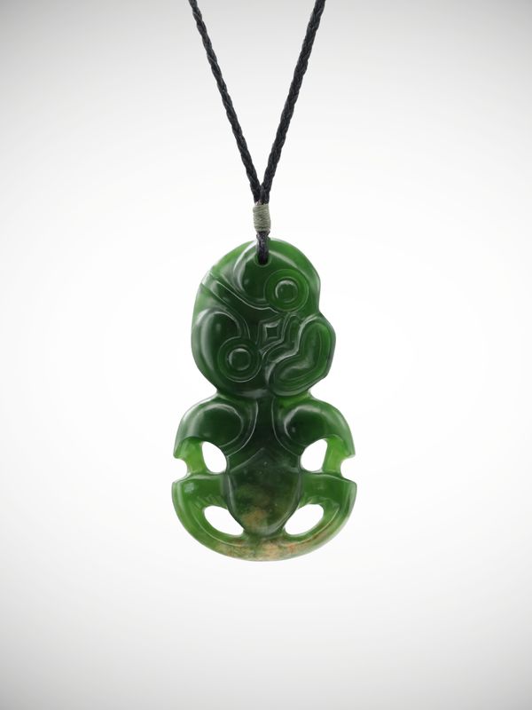 Moko Pounamu Hei Tiki Genuine NZ Marsden Flower Greenstone  - Mangamaire