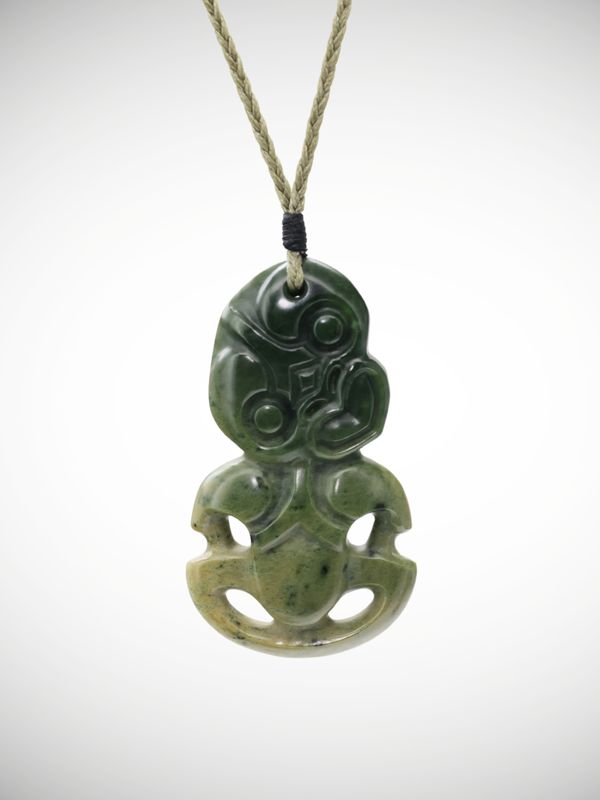 Moko Pounamu Hei Tiki Genuine NZ Marsden Flower Greenstone  - Mangamutu