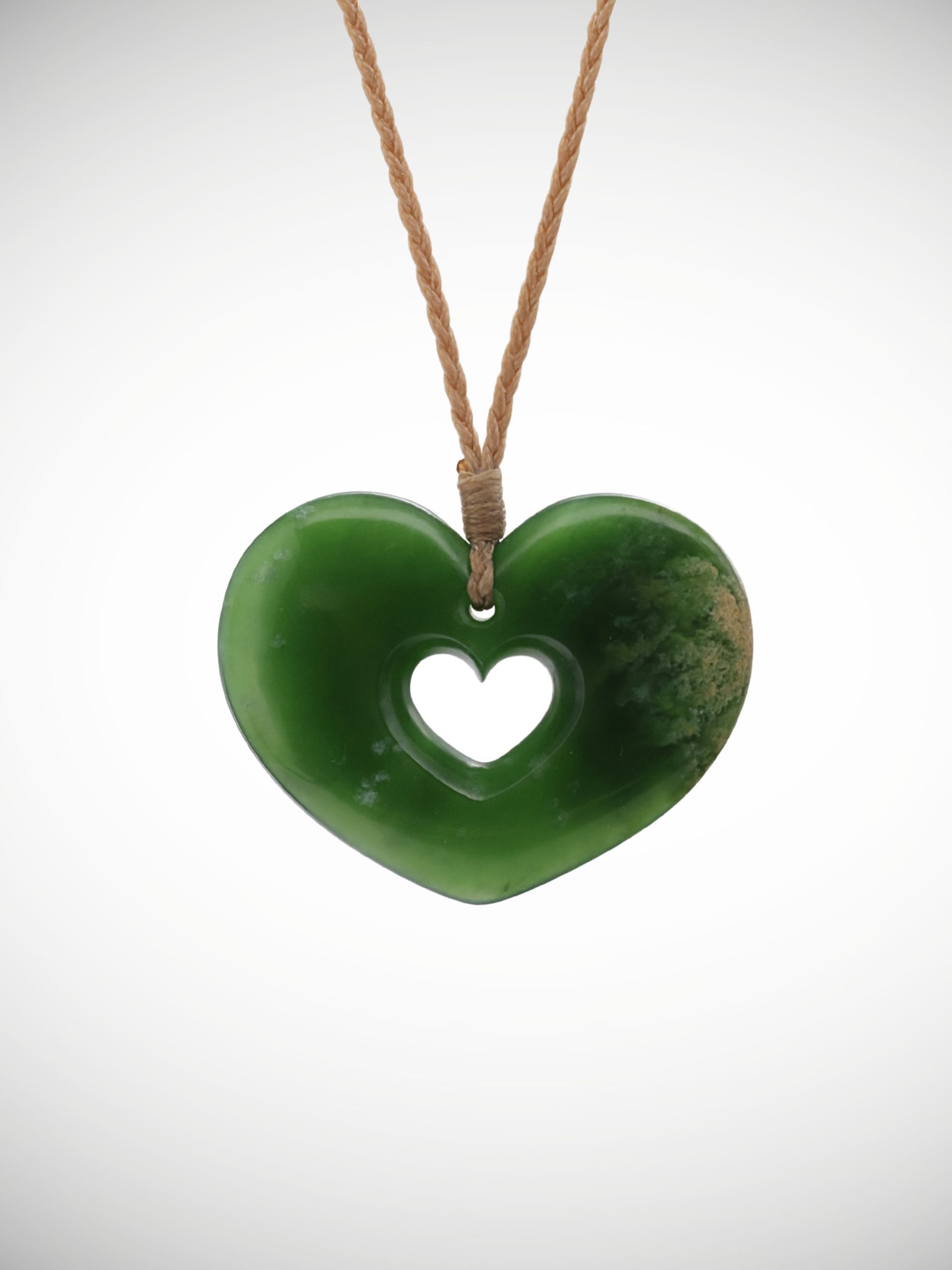 Moko Pounamu Double Heart Genuine NZ Marsden Flower Greenstone - Kararoa