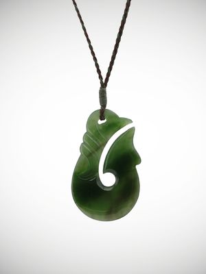 Moko Pounamu Hei Matau (Hook) Genuine NZ Kahurangi Greenstone - Kauroa