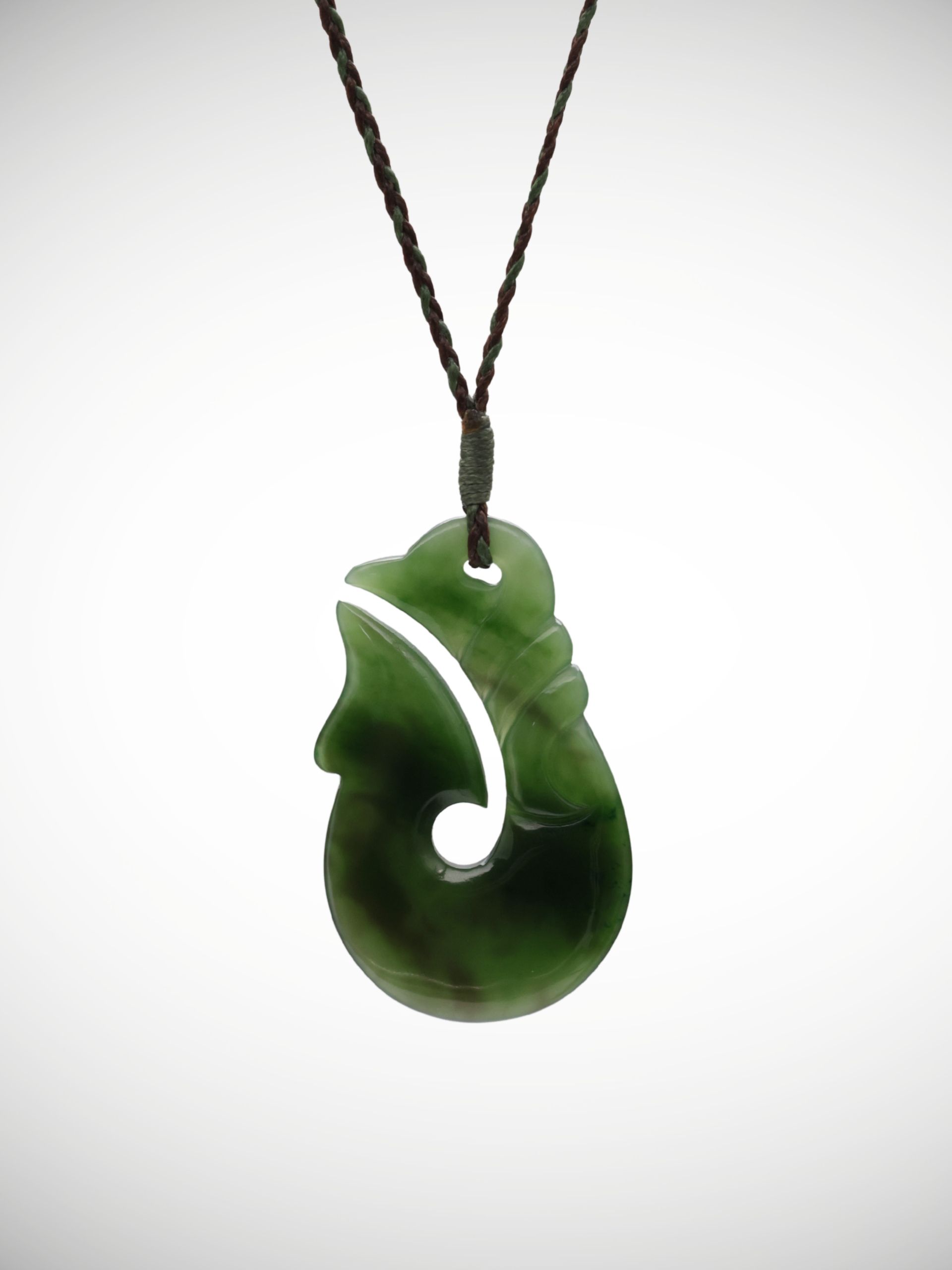 Moko Pounamu Hei Matau (Hook) Genuine NZ Kahurangi Greenstone - Kauroa