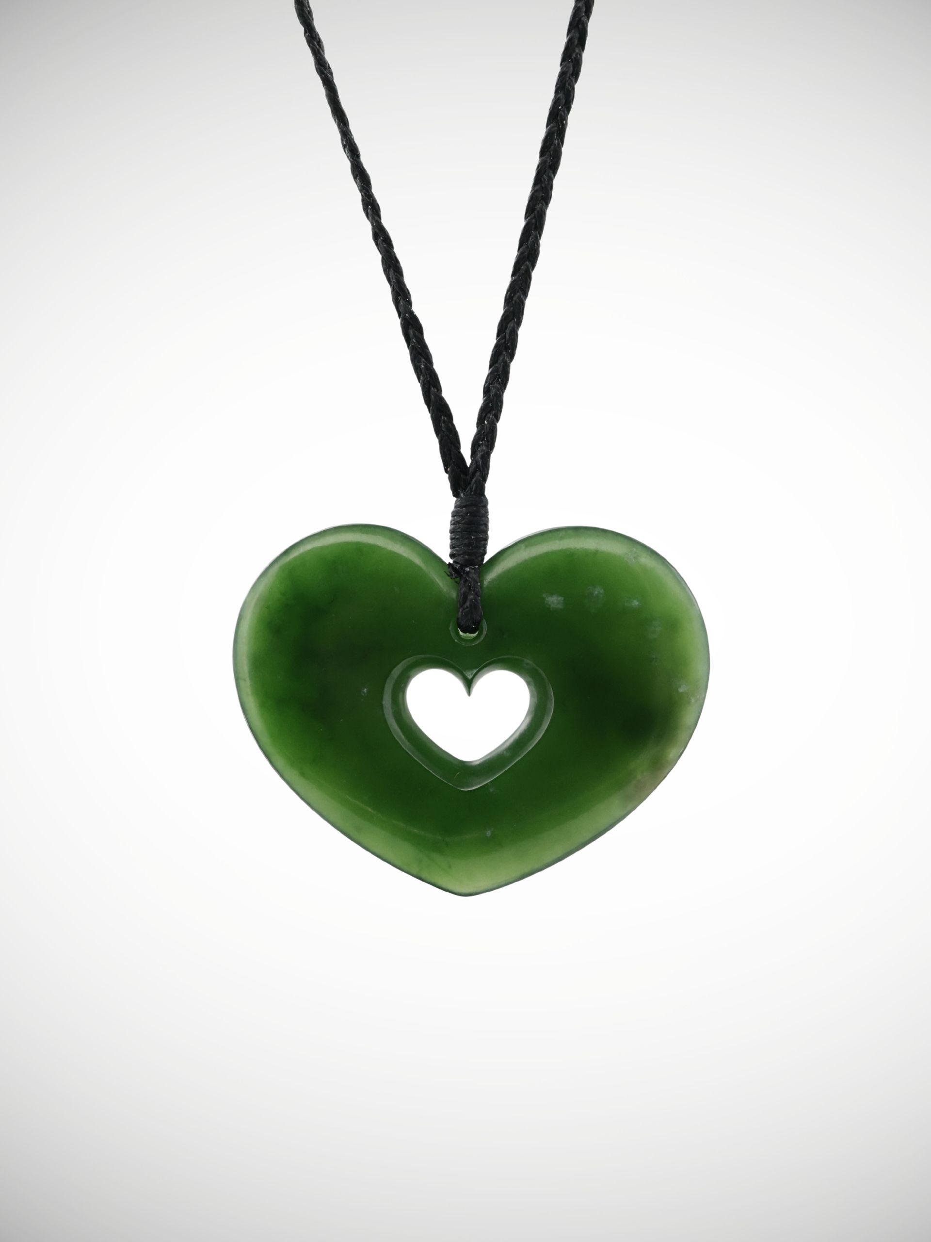Moko Pounamu Double Heart Genuine NZ Marsden Flower Greenstone - Kereru