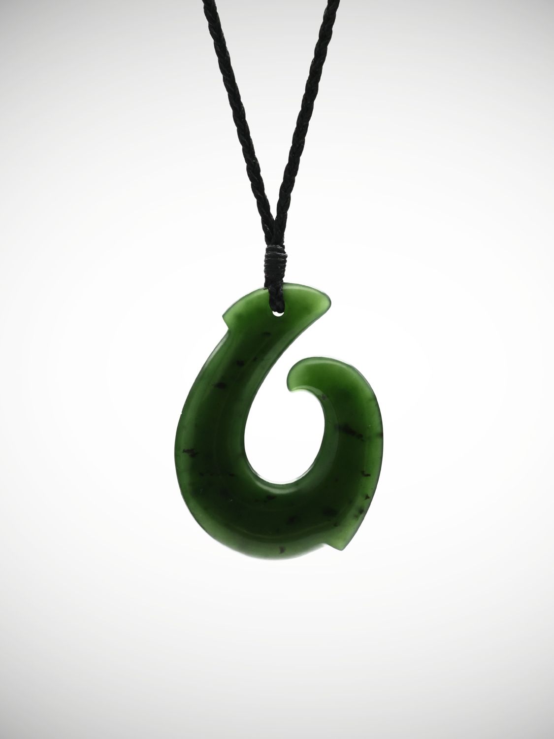 Moko Pounamu Hei Matau (Hook) Genuine NZ Kawakawa Greenstone - Mangapurua
