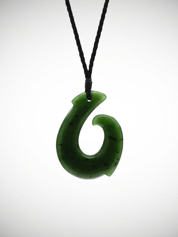Moko Pounamu Hei Matau (Hook) Genuine NZ Kawakawa Greenstone - Mangapurua