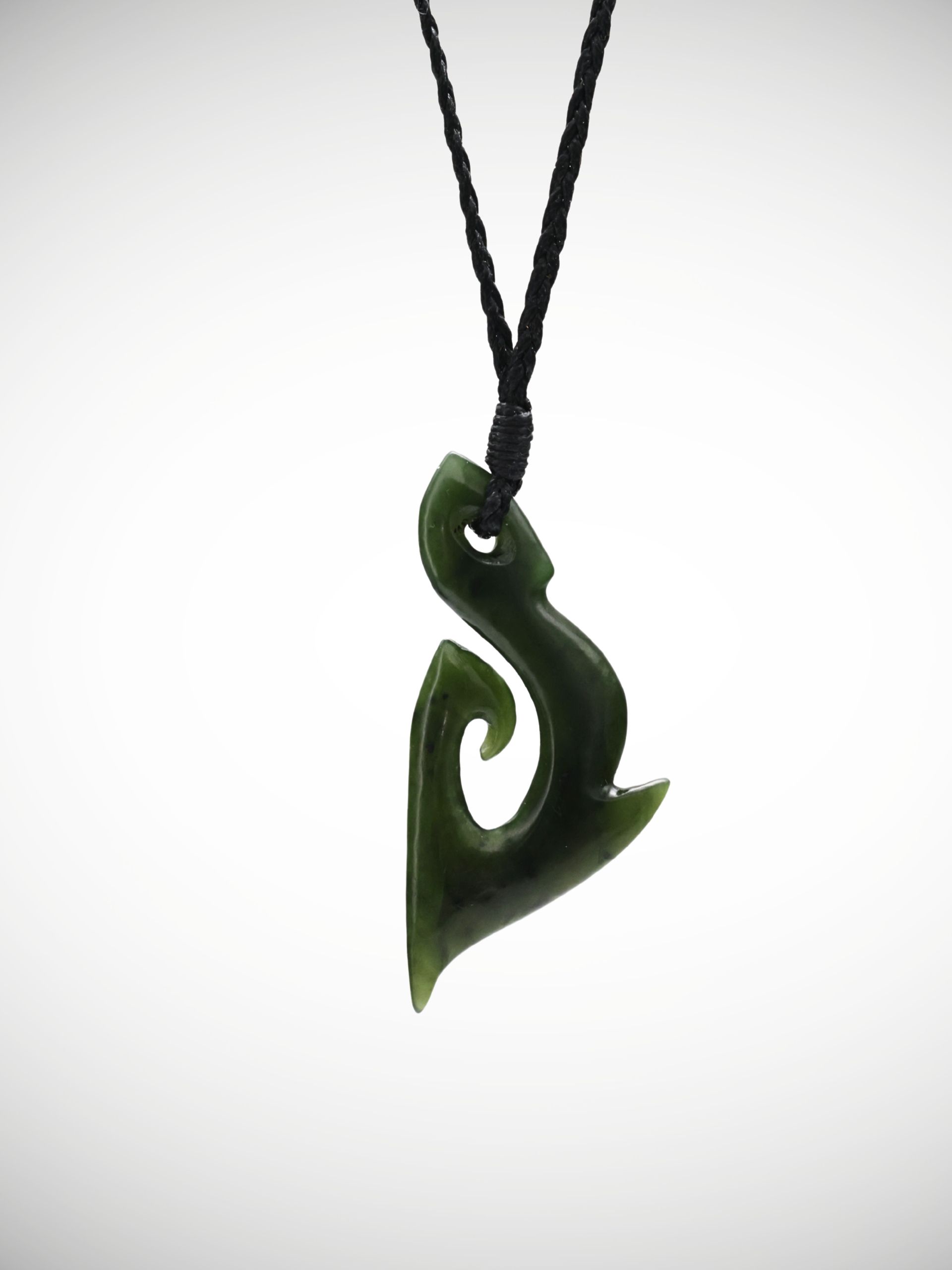 Moko Pounamu Hei Matau (Hook) Genuine NZ Kawakawa Greenstone - Mangaore