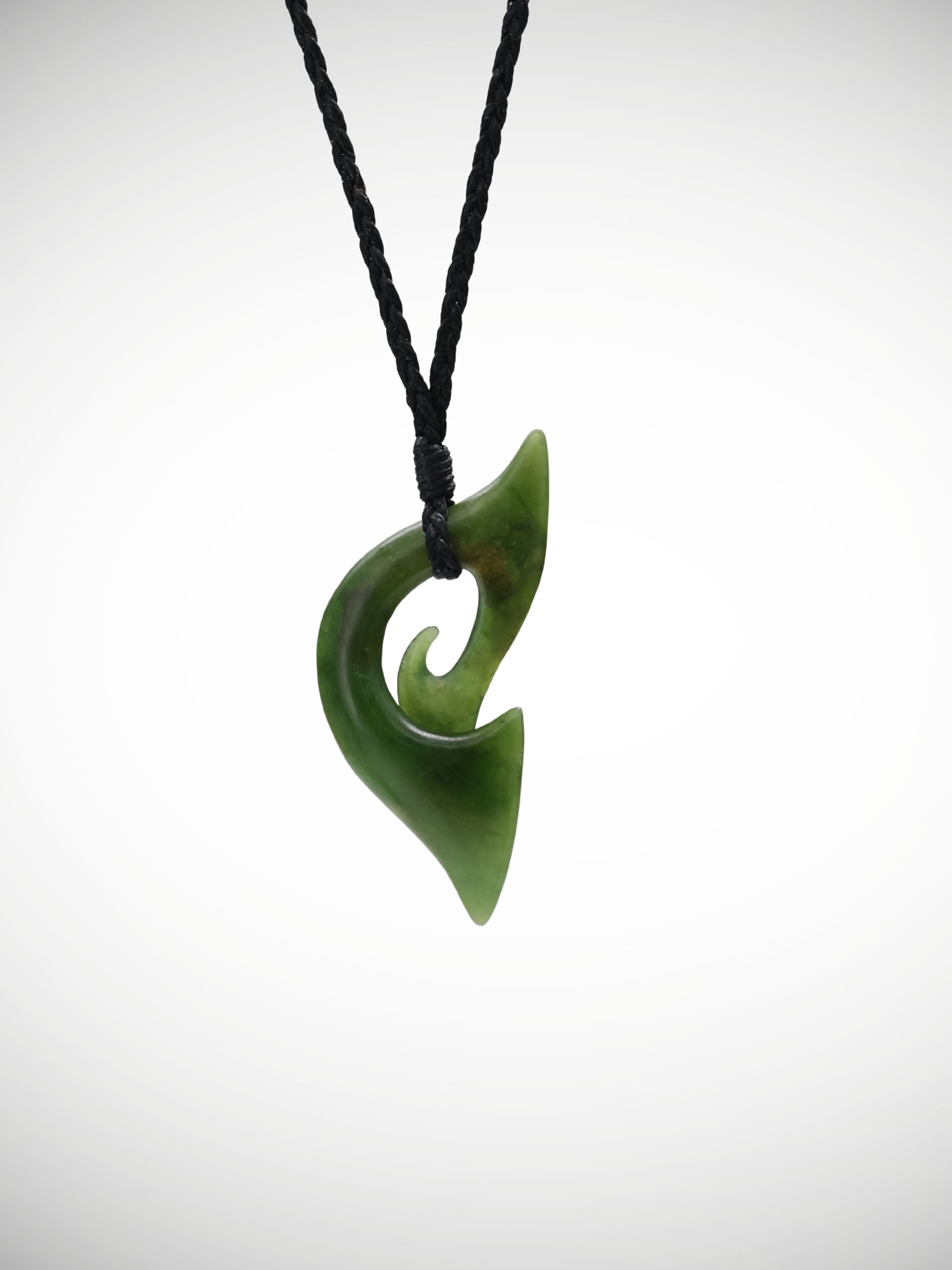 Moko Pounamu Hei Matau (Hook) Genuine NZ Kawakawa Greenstone - Mangaotaki