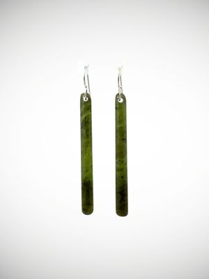 Moko Pounamu Genuine NZ Kawakawa Greenstone & Sterling Silver Earrings - Mangahoe Moko Pounamu Genuine NZ Kawakawa Greenstone & Sterling Silver Earrings - Mangahoe