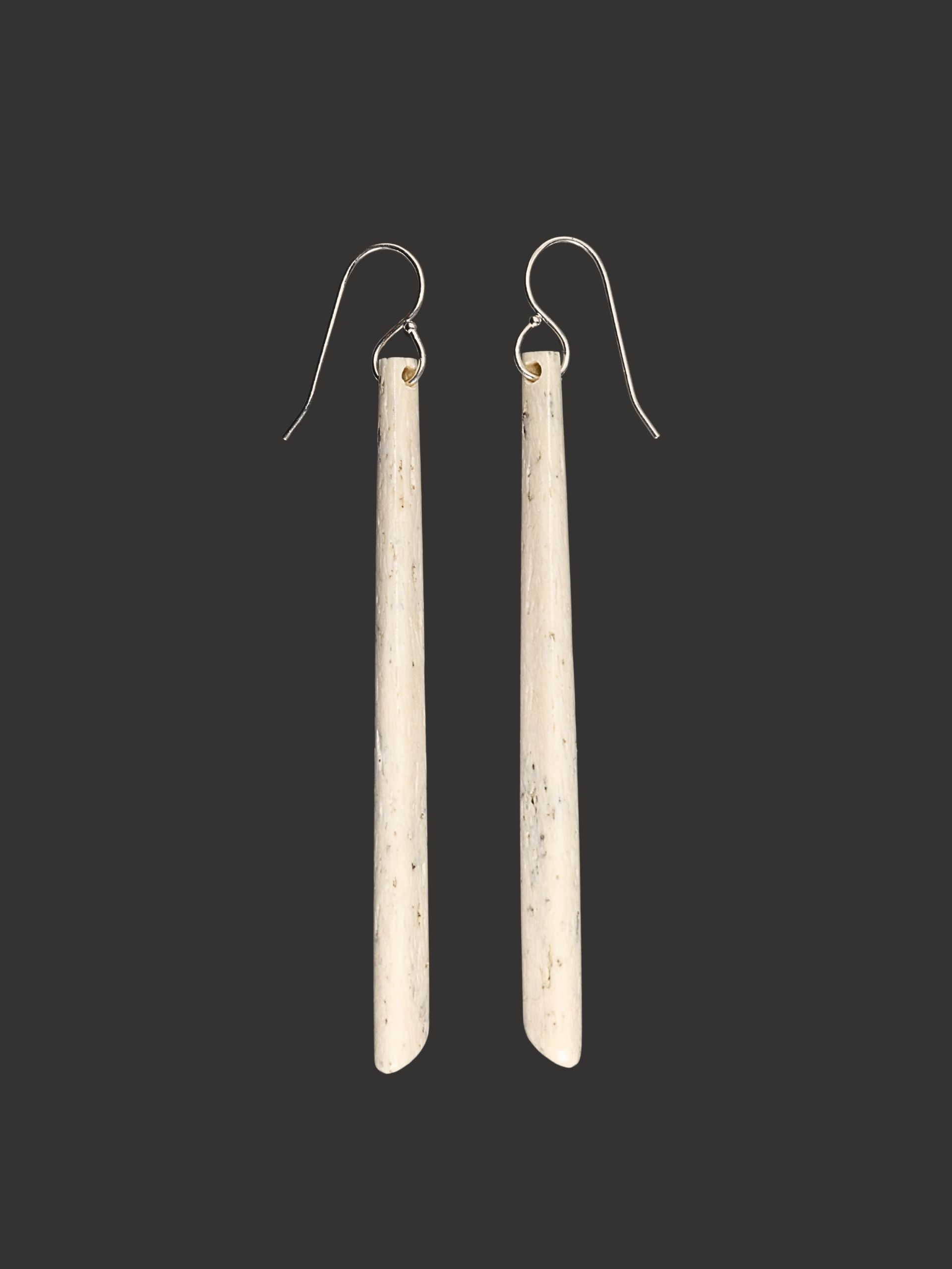 Moko Pounamu Whale Bone and Sterling Silver Drop Earrings - Whau