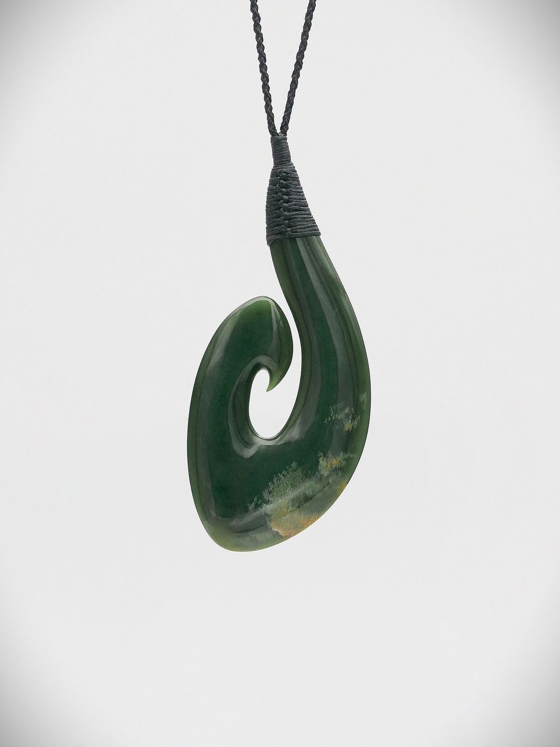 Moko Pounamu Hei Matau (Hook) NZ Genuine Kawakawa Flower Greenstone - Te Puhituia