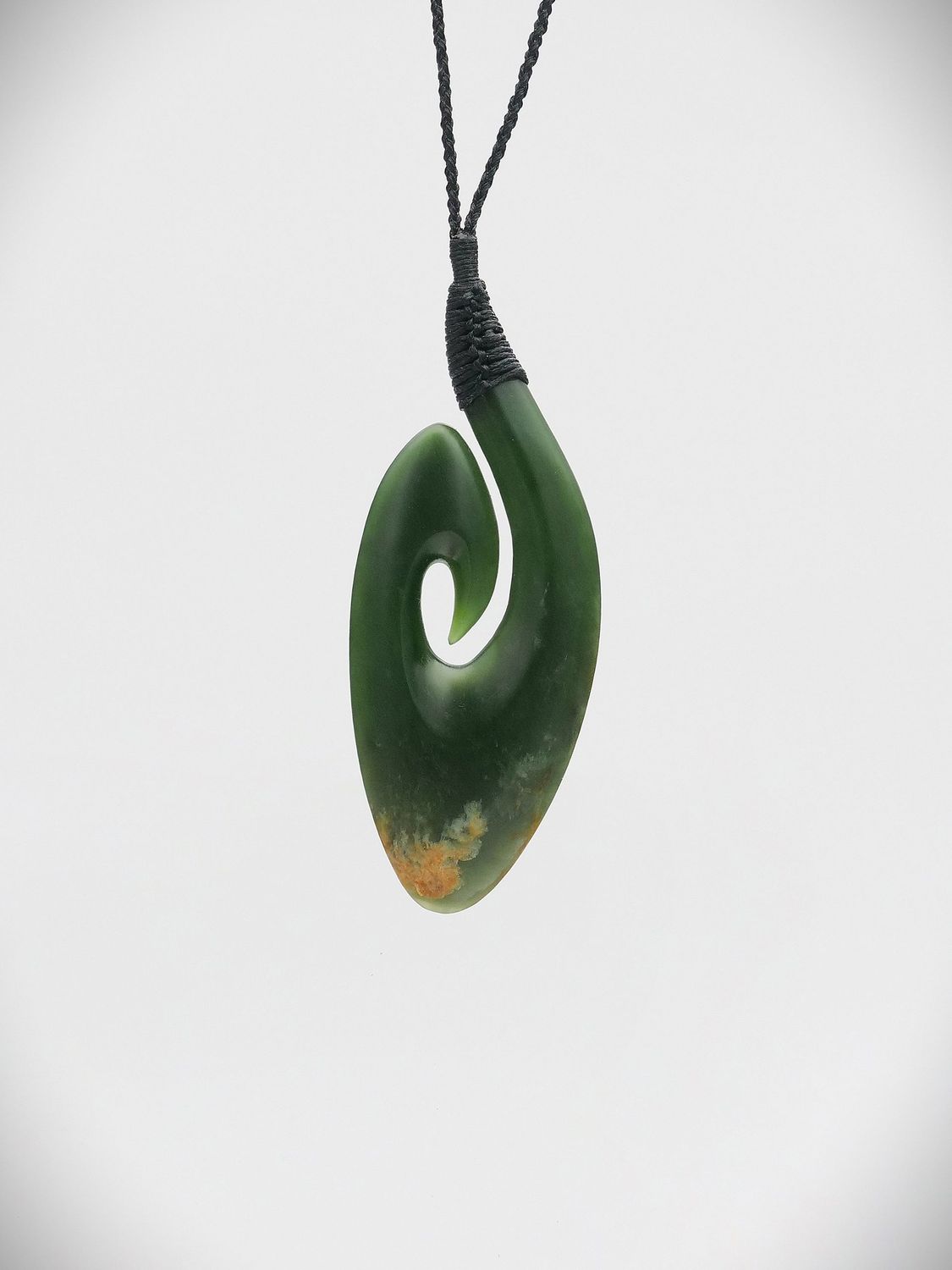 Moko Pounamu Hei Matau (Hook) NZ Genuine Marsden Flower Greenstone - Raukumara