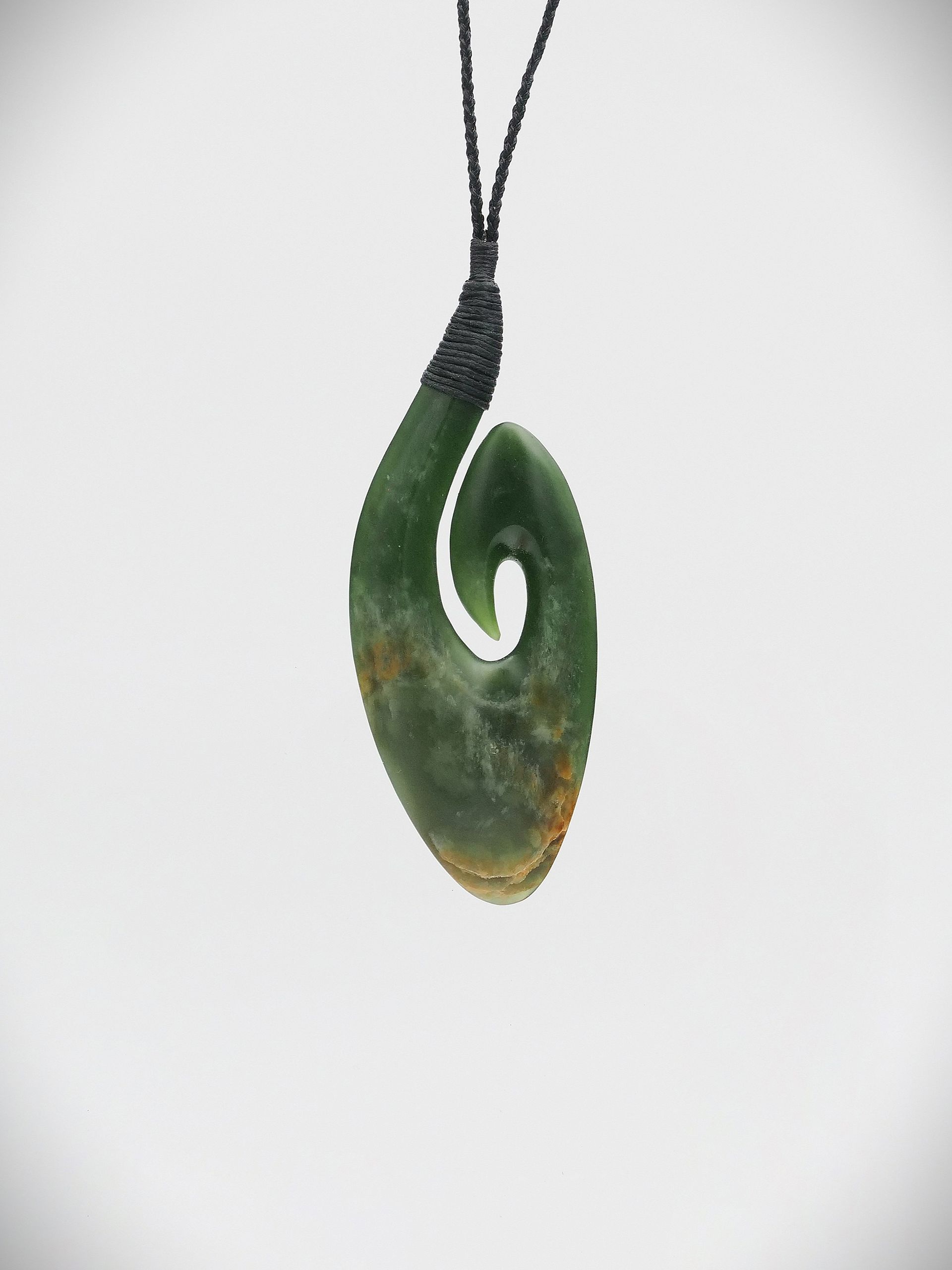 Moko Pounamu Hei Matau (Hook) NZ Genuine Marsden Flower Greenstone - Raukumara
