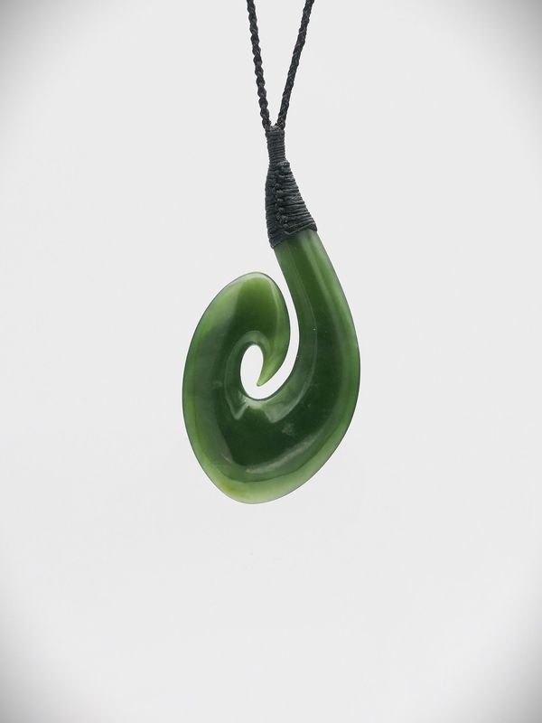 Moko Pounamu Hei Matau (Hook) NZ Genuine Kahurangi Greenstone - Kaingaroa