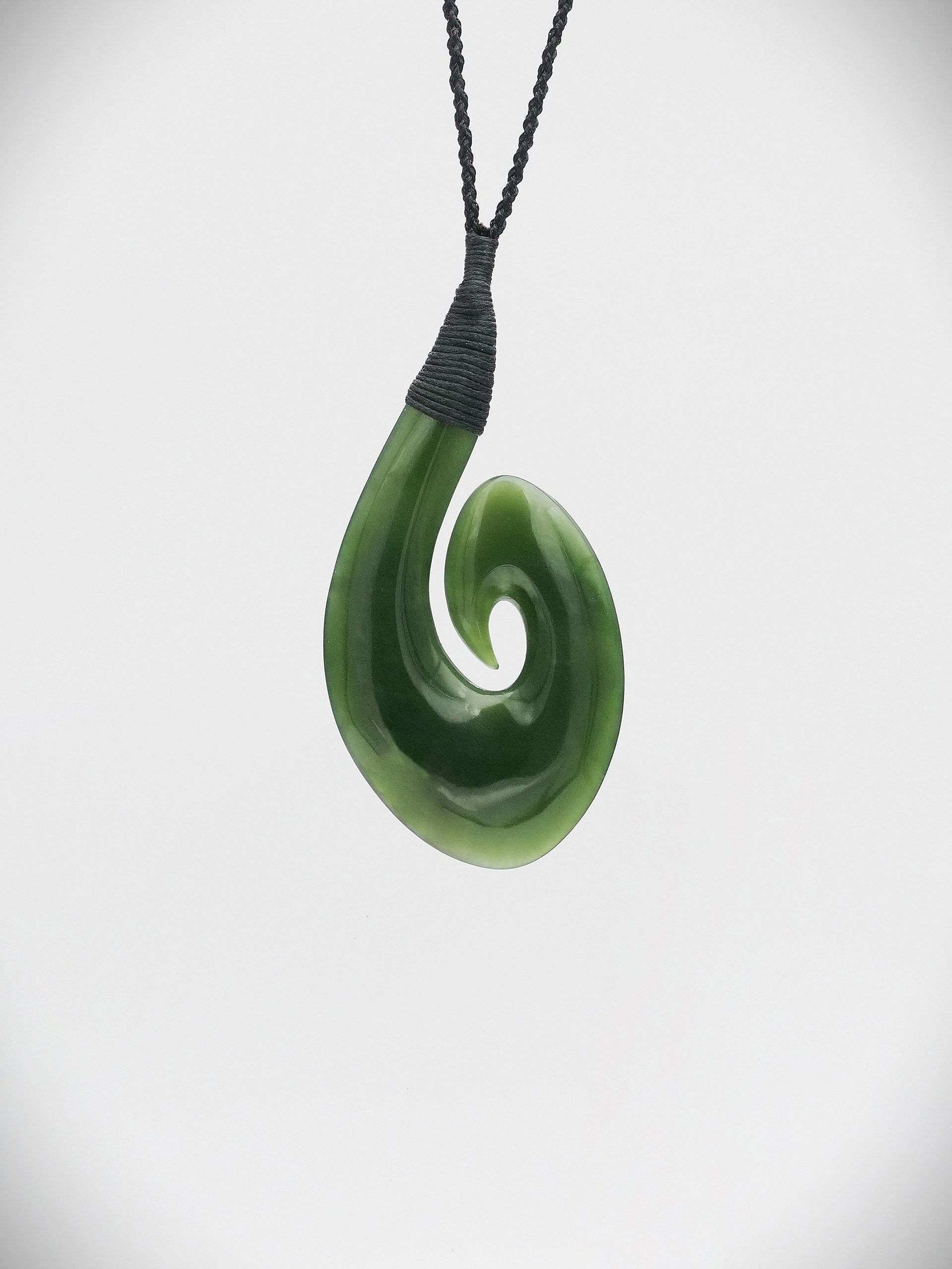 Moko Pounamu Hei Matau (Hook) NZ Genuine Kahurangi Greenstone - Kaingaroa