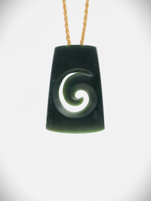 Moko Pounamu Koru NZ Genuine Kawakawa Greenstone - Raukumara