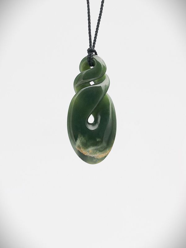Moko Pounamu Double Pikorua NZ Genuine Marsden Flower Greenstone - Houpoto