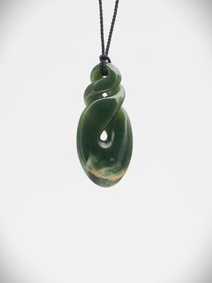 Moko Pounamu Double Pikorua NZ Genuine Marsden Flower Greenstone - Houpoto