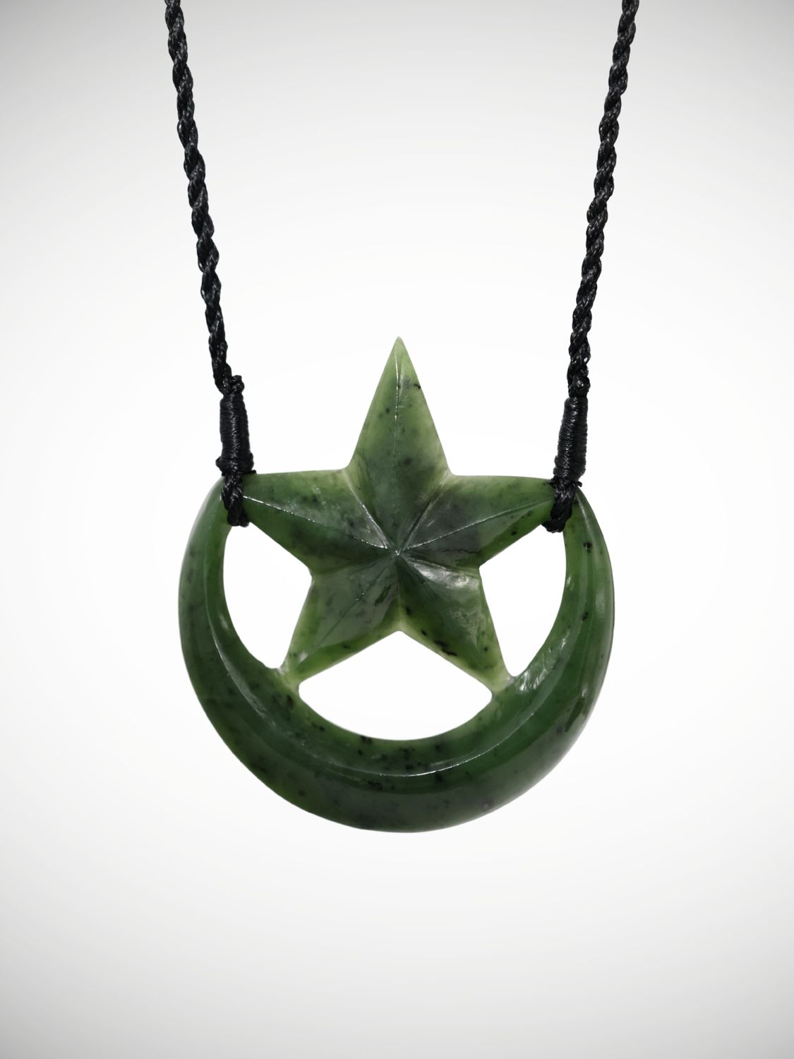 Moko Pounamu Ratana Star NZ Genuine Kawakawa Greenstone - Omaio
