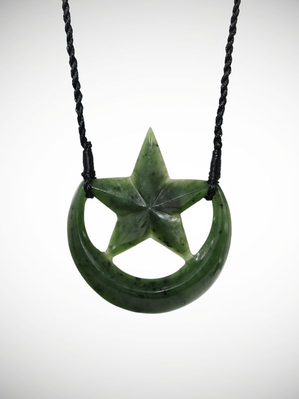 Moko Pounamu Ratana Star NZ Genuine Kawakawa Greenstone - Omaio