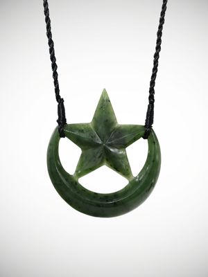 Moko Pounamu Ratana Star NZ Genuine Kawakawa Greenstone - Omaio