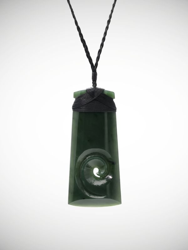 Moko Pounamu Toki with Koru Genuine NZ Kawakawa Greenstone - Mititai