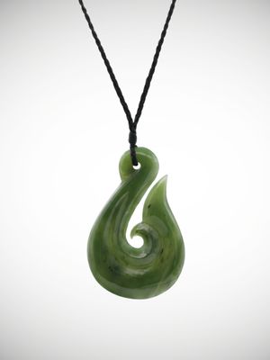 Moko Pounamu Hei Matau (Hook) Genuine NZ Kahurangi Greenstone - Koputaroa