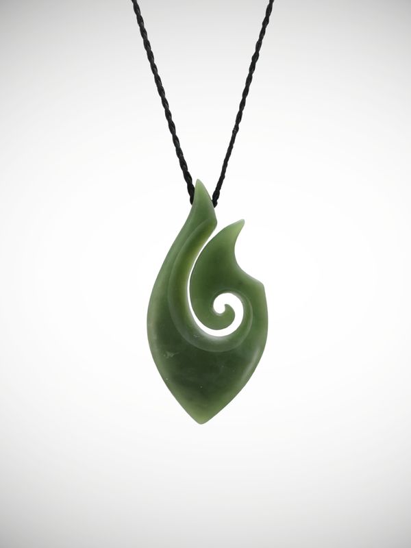 Moko Pounamu Hei Matau (Hook) NZ Genuine Kahurangi Greenstone - Koputai