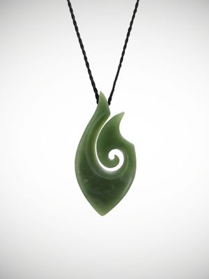 Moko Pounamu Hei Matau (Hook) NZ Genuine Kahurangi Greenstone - Koputai Moko Pounamu Hei Matau (Hook) NZ Genuine Kahurangi Greenstone - Koputai