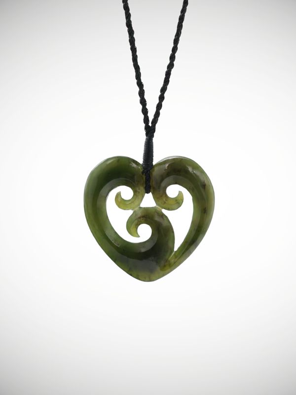 Moko Pounamu Heart Genuine NZ Kawakawa Greenstone - Omana