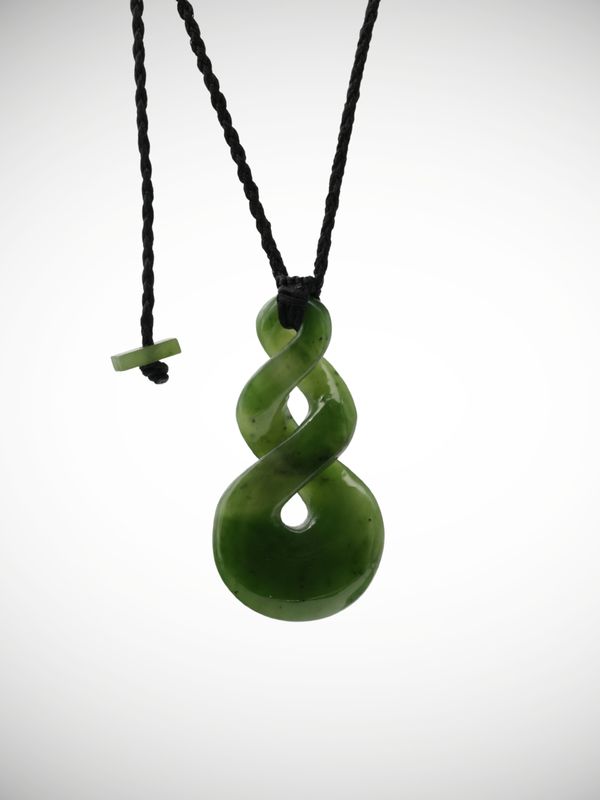 Moko Pounamu Double Pikorua (Twist) Genuine NZ Kahurangi Greenstone - Omamari