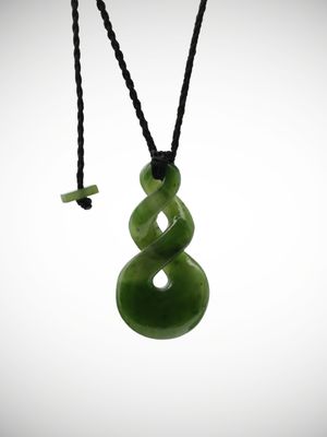 Moko Pounamu Double Pikorua (Twist) Genuine NZ Kahurangi Greenstone - Omamari
