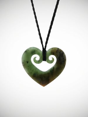 Moko Pounamu Heart Genuine NZ Kahurangi Flower Greenstone - Onekaka