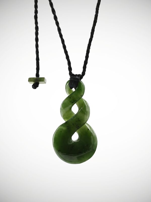 Moko Pounamu Double Pikorua (Twist) Genuine NZ Kahurangi Greenstone - Onekawa