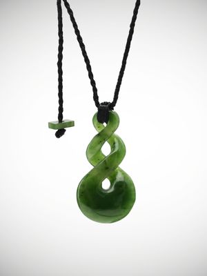 Moko Pounamu Double Pikorua (Twist) Genuine NZ Kahurangi Greenstone - Onerahi